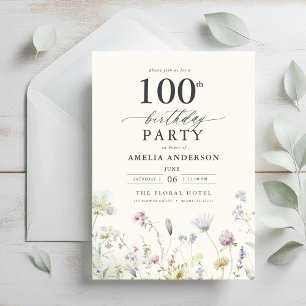 Garden Blommigt Calligraphy 100 Birthday Inbjudningar