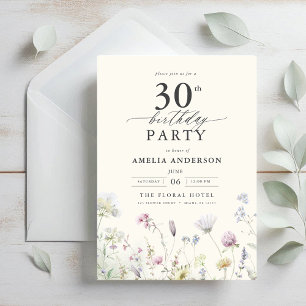Garden Blommigt Calligraphy 30års födelsedag Inbjudningar
