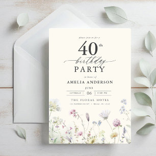 Garden Blommigt Calligraphy 40 Birthday Inbjudningar