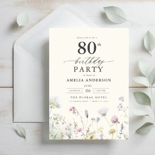 Garden Blommigt Calligraphy 80 Birthday Inbjudningar