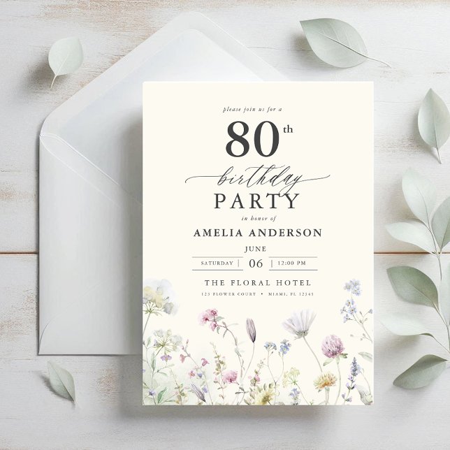 Garden Blommigt Calligraphy 80 Birthday Inbjudningar (Skapare uppladdad)