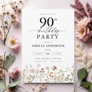 Garden Blommigt Calligraphy 90:e Birthday Inbjudningar