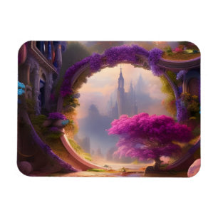 gården blommigt i Fantasy rosa träd Magnet