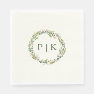 Garden Blommigt Monogram Rosa av andedräkt Bröllop Pappersservett