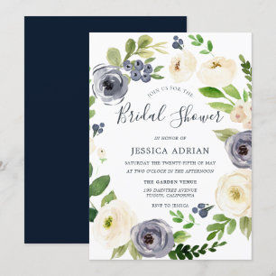 Garden Blommigt Navy & White WAN Möhippa Inbjudningar