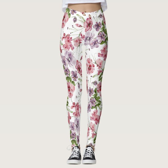 Garden Blommigt Seamless Mönster Leggings (Framsida)