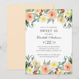 Garden blommigt Sweet 16.  blomma 16-årsdag Inbjudningar
