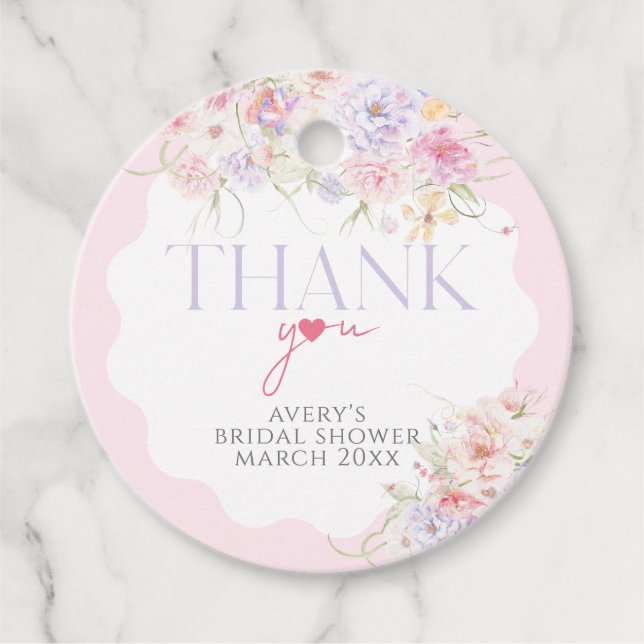 Garden Blommigt Vågigt Wildblomme Modern Möhippa Gåvor Etiketter (Framsida)