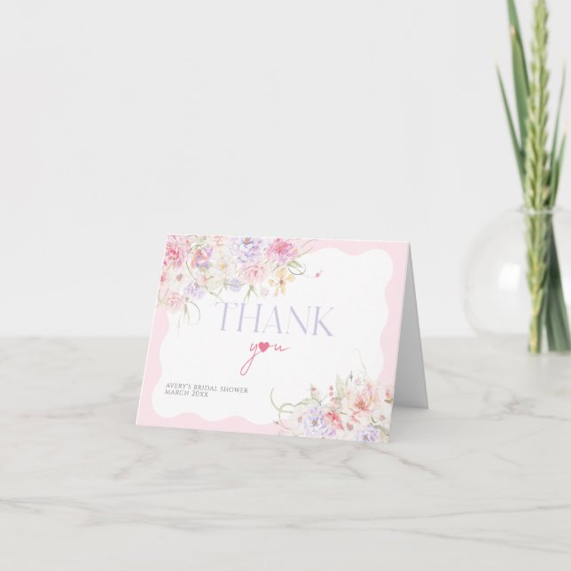 Garden Blommigt Vågigt Wildblomme Modern Möhippa Tack Kort (Framsida)