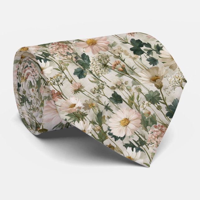 Garden Bloom Wildblommor i Soft Pastels Bröllop Slips (Rullad)