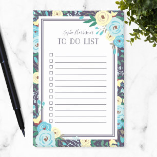 Garden Blooms Blommigt Blue to Do List Post-it Block