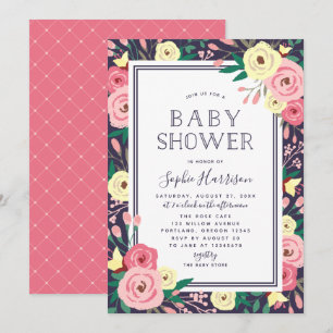 Garden Blooms Blommigt Rosa Baby Shower Inbjudningar