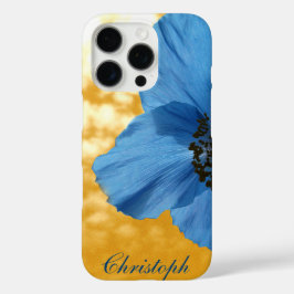 Garden Blue Poppy Flower Golden Himmel med Monogra