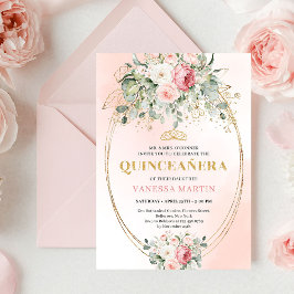 Garden Blush Pink Boho Quinceañera Floral Invite Inbjudningar