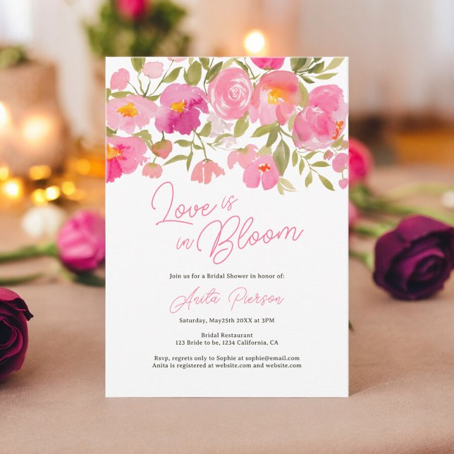 Garden boho blommigt rosa script chic möhippa inbjudningar (Garden boho floral pink script chic bridal shower invitation)