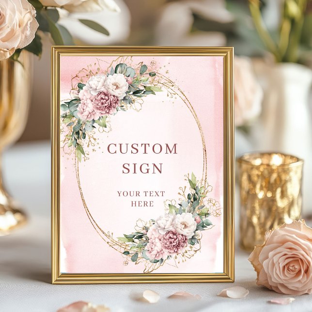 Garden Boho Dusty Pink Floral Custom Sign Poster (Garden Boho Dusty Pink Floral Custom Sign)