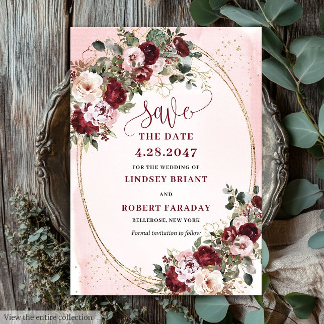 Garden Boho Merlot Blush Gold Roses Save the Date Inbjudningar (Garden Boho Merlot Blush Gold Roses Save the Date

)