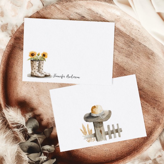 Garden Boots Sunflower Monogram Personalized  Anteckningskort (Skapare uppladdad)
