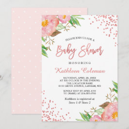 Garden Botanical Rosa Blommigt Dots Baby Shower Inbjudningar