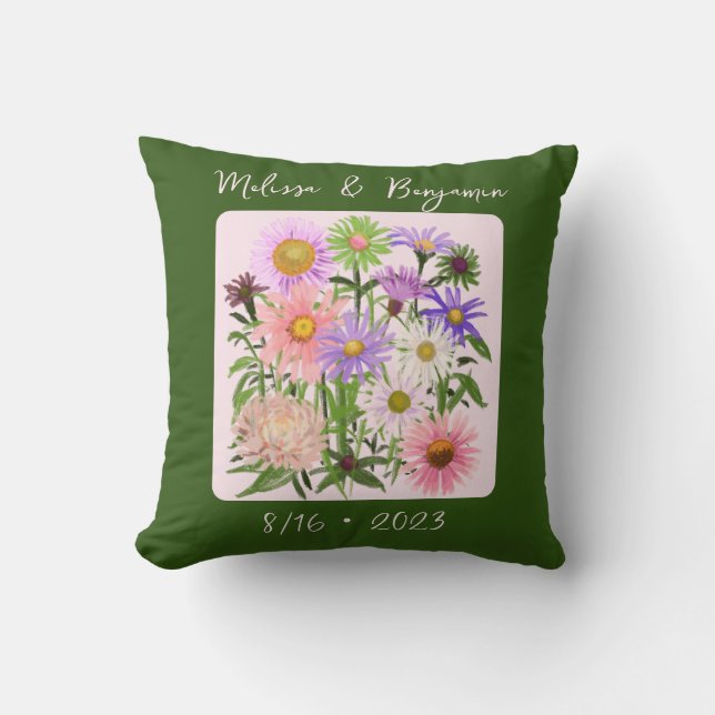 Garden bröllopsdag Pillow rosa blommor boho Kudde (Framsida)
