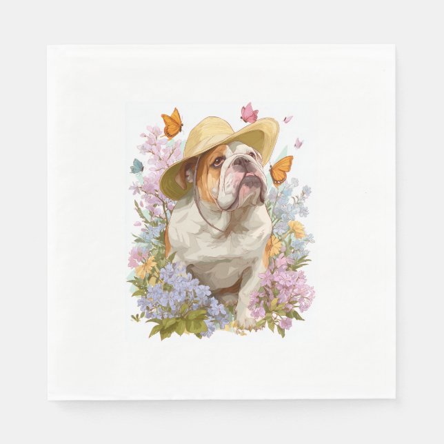 Garden Bulldog - Blommigt Rolig hund Pappersservett (Framsidan)