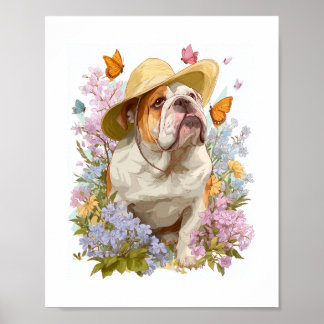 Garden Bulldog – Floral Funny Dog Poster