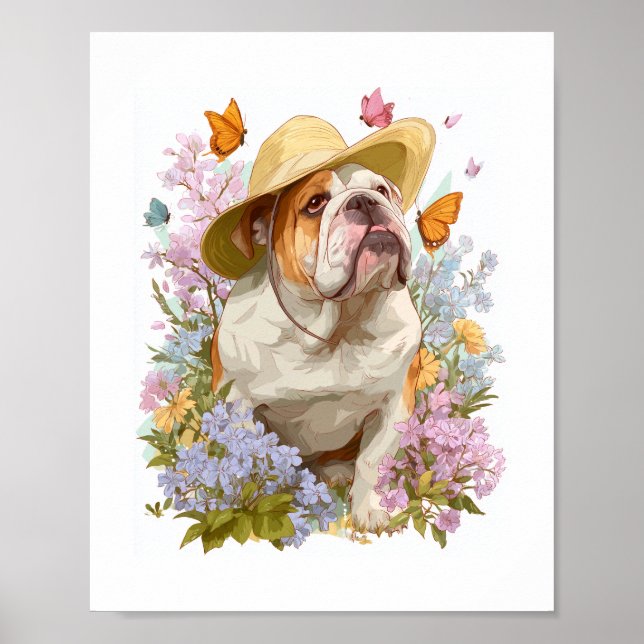 Garden Bulldog – Floral Funny Dog Poster (Framsidan)