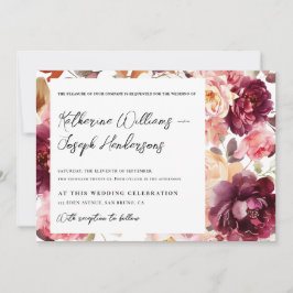 Garden Burgundy Script calligraphy Details Wedding Inbjudningar