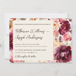 Garden Burgundy Script calligraphy Details Wedding Inbjudningar