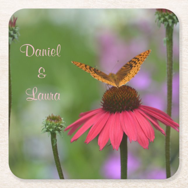 Garden Butterfly Bröllop Underlägg Papper Kvadrat (Framsidan)