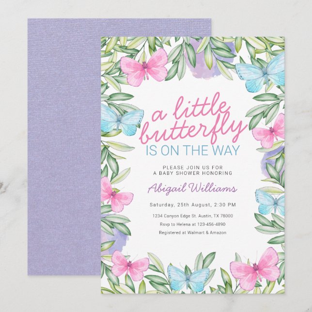 Garden Butterfly på Way Girl Baby Shower Inbjudningar (Fram/baksida)