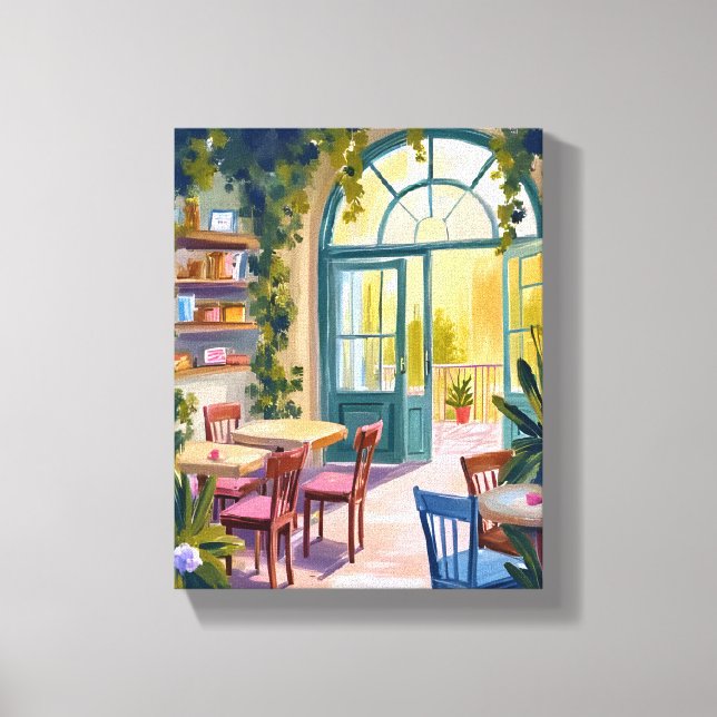 Garden Cafe | Botanical Watercolor Painting Canvastryck (Framsida)