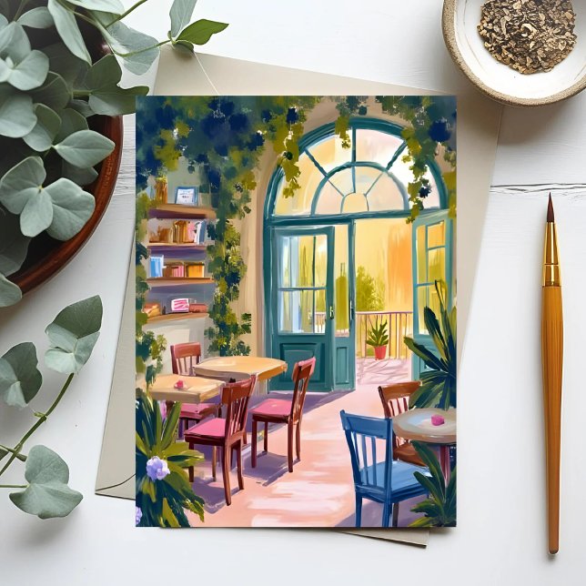 Garden Cafe | Botanical Watercolor Painting Vykort (Skapare uppladdad)