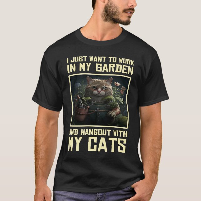 Garden Cat Kitten  Landscaping Gardener T Shirt (Framsida)
