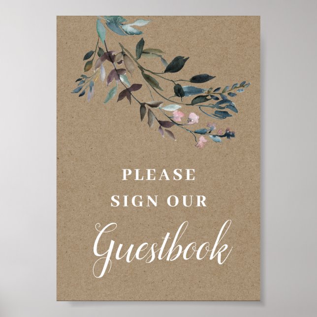 Garden Crest | Rustik blomsterbröllopsgästbok Poster (Framsidan)