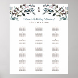 Garden Crest | White | Alphabetical Seating Chart Poster