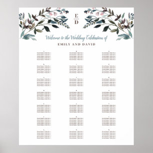 Garden Crest White Alphabetical Seating Chart Poster