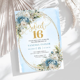 Garden Dusty Blue Floral Sweet 16th Birthday   Inbjudningar