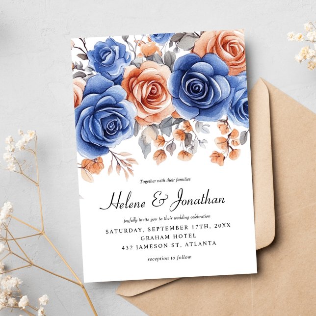 Garden Dusty Blue Rust Terracotta Elegant bröllop Inbjudningar (Garden Dusty Blue Rust Terracotta Elegant Wedding Invitation)