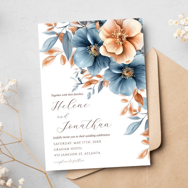 Garden Elegant Dusty Blue Terracotta Bröllop Inbjudningar (Garden Elegant Dusty Blue Terracotta Wedding Invitation)