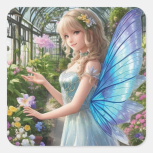 Garden Fairy AI Generated Sticker Fyrkantigt Klistermärke