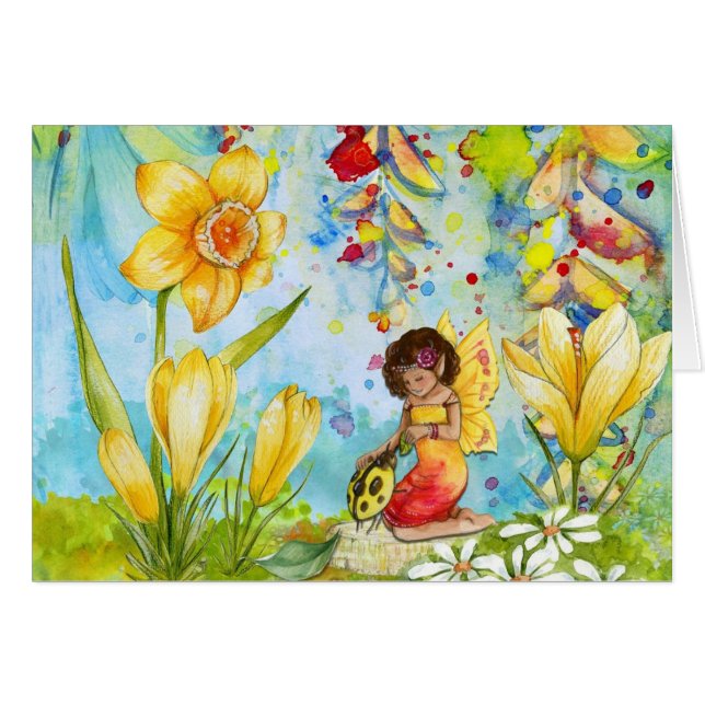 Garden Fairy Birthday Card OBS Kort (Framsidan Horizontal)