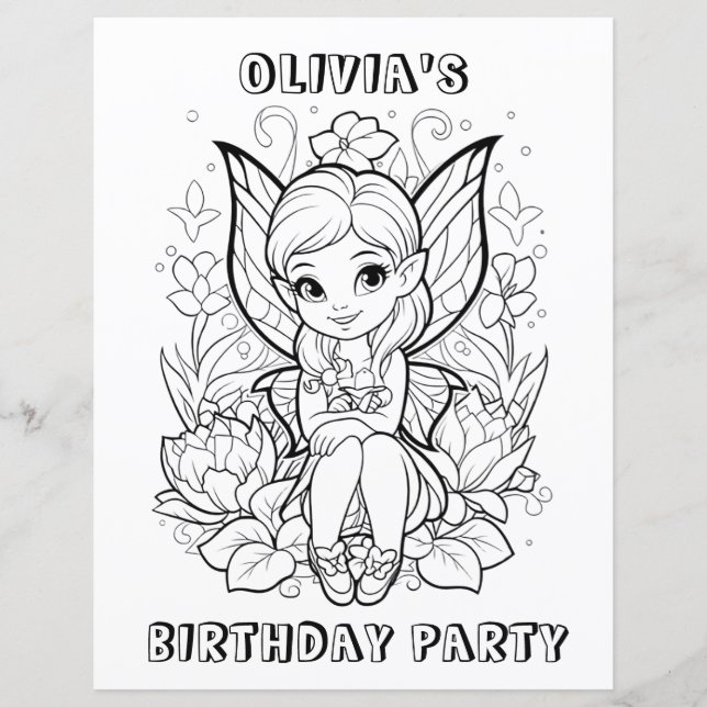 Garden fairy birthday party coloring activity  (Framsida)