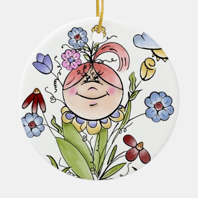 Garden Fairy Folk Art Julgransprydnad Keramik (Framsidan)
