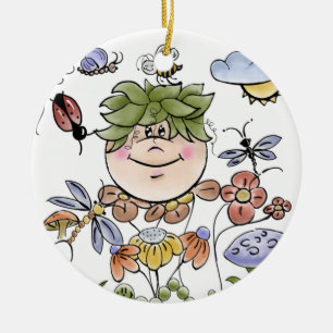 Garden Fairy Folk Art Pojke Julgransprydnad Keramik