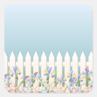 Garden Fence och Flowers Sticker Fyrkantigt Klistermärke