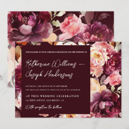 Garden Floral Burgundy Script calligraphy Wedding Inbjudningar
