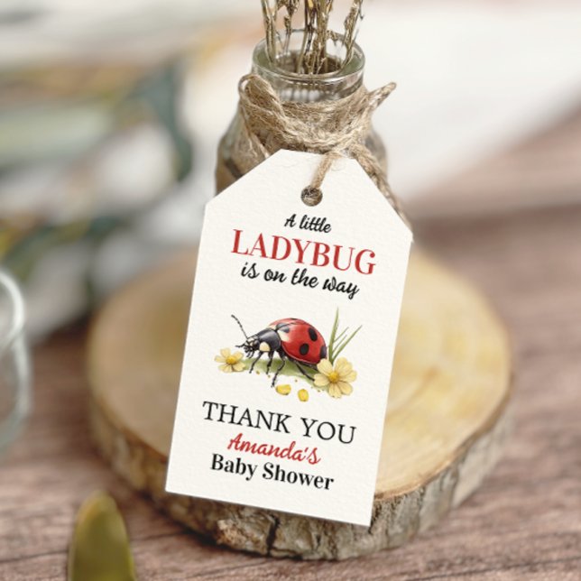 Garden Floral Daisy Little Ladybug Baby Shower Presentetikett (Skapare uppladdad)