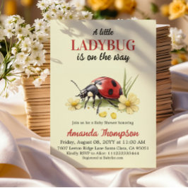 Garden Floral Yellow A Little Ladybug Baby Shower Inbjudningar