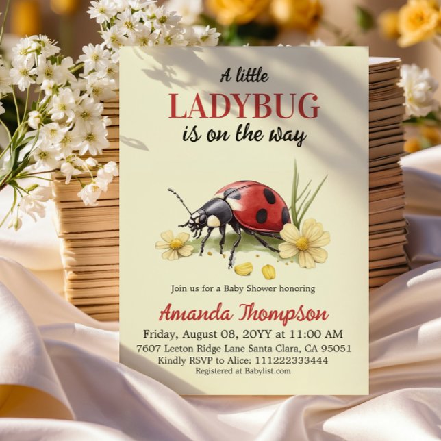 Garden Floral Yellow A Little Ladybug Baby Shower Inbjudningar (Skapare uppladdad)